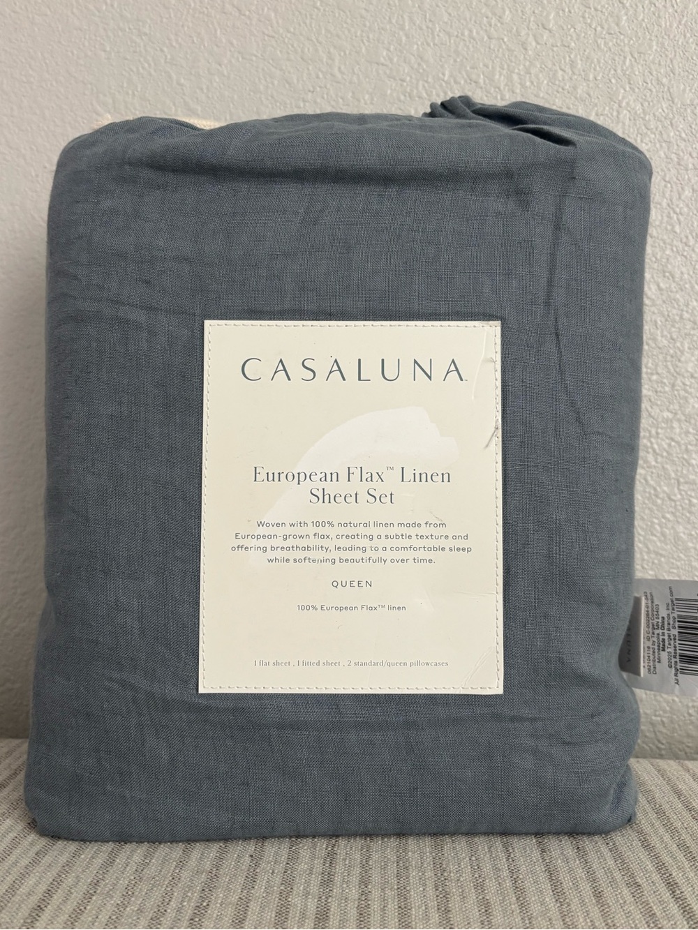 NWT Queen 100% Linen Sheet Set Mineral Blue - Casaluna